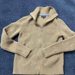 Banana Republic Sweater Womens Medium Tan Full Zip Ribbed Mock Neck Knit
